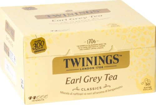Twinings, Earl Grey Tea, Formato Convenienza, 50 Filtri | Miscela di Tè Neri con Aroma di Bergamotto, Gusto Morbido e Bilanciato, da Gustare Caldo o Freddo