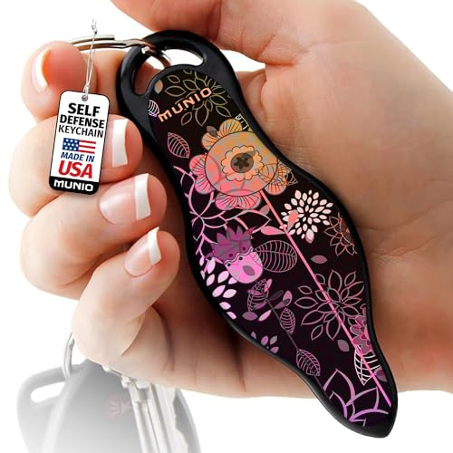 MUNIO Self Defense Keychain – Lightweight, Stylish & Portable Safety Tool for Women & Men – Non-Lethal Kubotan, Easy to Use, TSA Approved – Made in USA – Modern Flowers Design