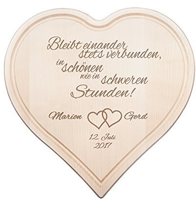 Casa Vivente Herzbrett aus Holz mit Gravur zur Hochzeit, Bleibt Einander, Personalisiert mit Namen und Datum, Motiv Herzen, Hochzeitsgeschenk für Paare