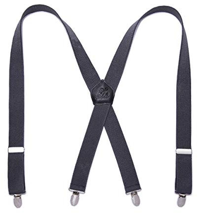 KANGDAI Herren Strapazierfähige Hosenträger mit 4 Clips Echtes Leder Klammern, Breite elastische Träger, Hosenträger für Hosen