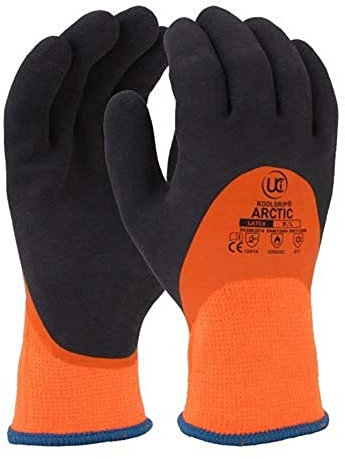 UCI KoolGrip ARCTIC Thermal Dual Latex Waterproof Grip Work Gloves ORANGE (9/Large)