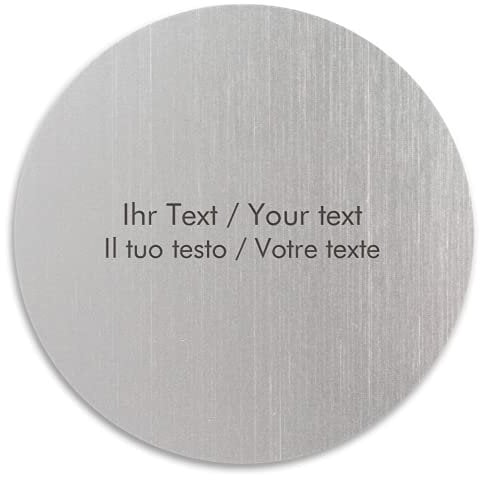 Rundes Türschild in Edelstahl-Optik mit personalisierter Gravur - Ø 50 mm, silber-metallic/schwarze - Klingelschild, Namensschild mit eigenem Text