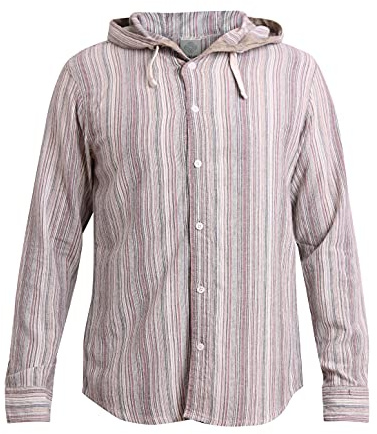 virblatt - Camicia estiva da uomo | cotone | camicia hippie con cappuccio camicia da pescatore da uomo con cappuccio camicia da uomo festival estivi, marrone, L