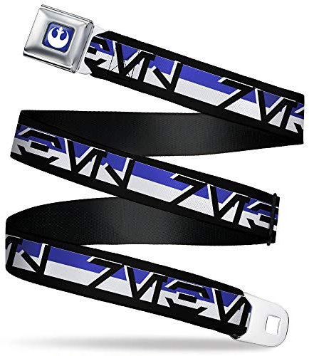 Gürtelschnalle Star Wars Aurebesh Rebel Stripe Schwarz Blau Weiß 81,3 cm bis 132 cm, Blau, weiß, XL - 1.5 WIDE - 32-52 LONG