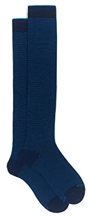 Calze lunghe uomo cotone azzurro righine bicolore