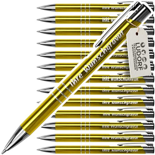 #teamludorf 50x Kugelschreiber mit Gravur - Gelb/Gelbgold eloxiert (Gamma) - Hochwertige Metallkugelschreiber Kugelschreiber Personalisierter Kugelschreiber mehrfarbig Stifte mit Gravur Kulli