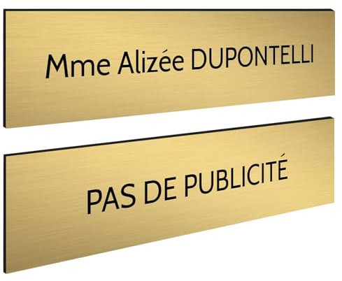 DECOHO - Plaque Boite aux Lettres Personnalisable - Lot de 2 plaques adhésives PMMA - Or Lettres Noires, Waterproof, UV résistante - 100 - Or