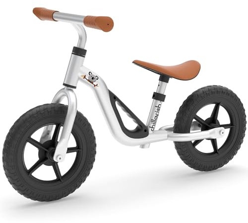Chillafish Charlie Lightweight Balance Bike with Carry Handle, Adjustable seat and Handlebars, Puncture Proof 10 inch Wheels and Specially Shaped seat for Children Aged 18 to 48 Months, Silver