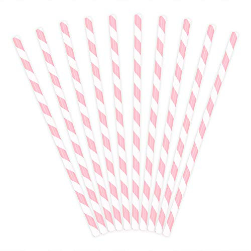 DekoHaus Lot de 10 pailles en papier, 19,5 cm, rose clair avec des rayures blanches, pour boire
