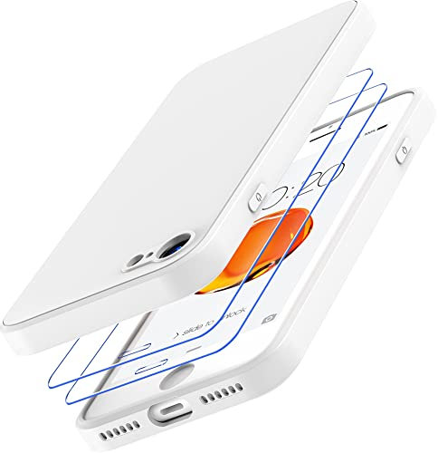 Losvick Case Compatible with iPhone SE 2022 5G /SE 2020, iPhone 7 Case, iPhone 8 Case with 2 x Tempered Screen Protector, Silicone Soft Shockproof Bumper Protective Cover for iPhone SE/ 8/7 - White