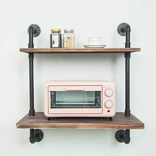FOF FRIEND OF FAMILY Black,Industrial Retro Wall Mount Iron Pipe Shelves,Microwave Oven Rack- Wall Mounted Microwave Oven Shelf Stand,Storage Organizer for Kitchen,Oven,Toaster,Utensils,Spice