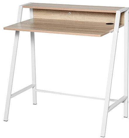 HOMCOM Writing Desk Computer Table Home Office PC Laptop Workstation Storage Shelf 84L x 45W cm White and Oak