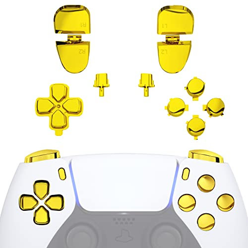 eXtremeRate -D-Pad R1 L1 R2 L2 Triggers Share Options Gesichtstasten für DualSense 5 PS5 Controller, Chrom Gold Komplettes Set Tasten -Sets mit Werkzeug für Playstation 5 Controller