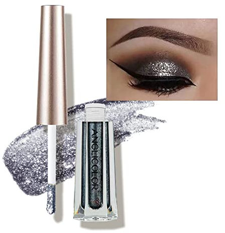 Diamond Glitter Liquid Eyeshadow & Eyeliner Pen, Starry Sequins Mermaid Eye Shadow, Crease Resistant, Long Lasting and Pigmented Sparkling & Shimmer Eyes Makeup(#05 Black Grey)