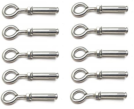 10X NUZAMAS M10 Expansionsschrauben Schrauben Geschlossener Haken 304 Edelstahl Ankerbolzen Hülsenschraube für Wandmauerwerk Beton Expansions-Hochleistungsschrauben