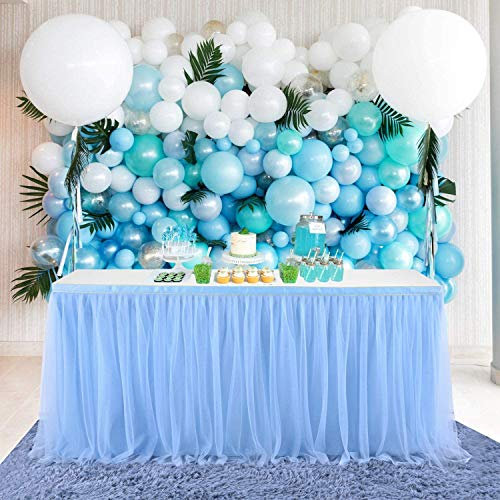 HBBMAGIC Tüll Tischrock Blau,Tütü Tischröcke Blau 427 * 76CM, Candy Tisch Tischdecke Tüll für Geburtstag Mädchen Dekoration, Baby Party,Candy Party,Candy Bar,Hochzeit, Ohne Led