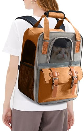 PETCUTE Hunderucksack Katzenrucksack,Atmungsaktiv Rucksäcke für Kleine Hunde und Katzen,Reflektierender Riemen,Faltbar Haustier Rucksack mit Abnehmbarer Mattezum,Innerer Sicherheitsgurt zum Wandern