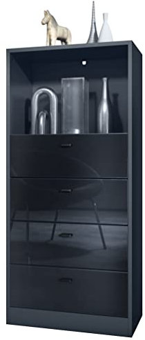 Vladon Kommode Pino V3, Made in Germany, Anrichte mit 4 Schubladen & 1 offenem Fach, Anthrazit matt/Schwarz Hochglanz ohne LED (56 x 125 x 36 cm)