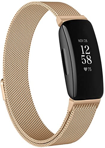 Vanjua Für Fitbit Inspire 2 Armbänder Damen Herren, Edelstahl Metall Mesh Loop Verstellbares Magnetisches Armband Ersatzarmband für Fitbit Inspire 2,Inspire Fitness Tracker (klein, rotgold)