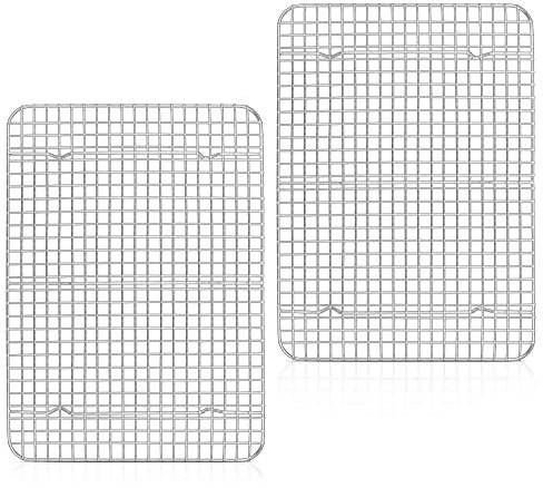 Herogo Large Cooling Rack Set, Stainless Steel Wire Rack Set of 2, 39x28x2 cm Fit Large Baking Tray, Rectangular Oven Rack for Cake Cookies Meat Pizza, Heavy Duty & Rustproof, Oven & Dishwasher Safe