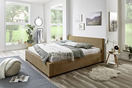 SAM Loombett 160x200 cm Tunis, Farbe Beige, geflochtenes & gewebtes Design, leichtes & Robustes Bett aus Flechtwerk, Korbbett aus Loom-Geflecht, pflegeleichtes Doppelbett