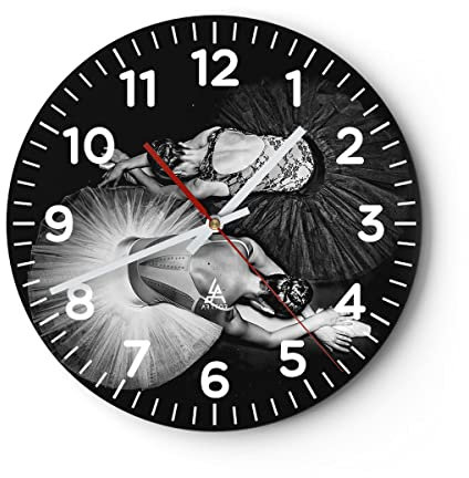 Modern Wanduhr Ballerinas Ballett Tanz 30x30cm Rund Klein Wand Uhr Glas Analog Zimmeruhren Küche Büro Wohnzimmer Glasuhr Wall Clock Dekoration Design Wanddekoration Küchenuhr C4AR30x30-5050