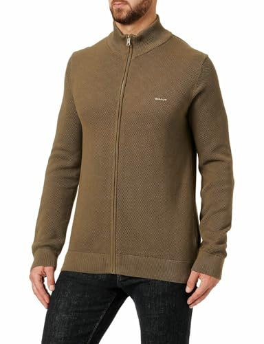 GANT Herren Cotton Pique Zip Cardigan BAUMWOLLSTRICKJACKE MIT REIßVERSCHLUSS, Renngrün, L EU