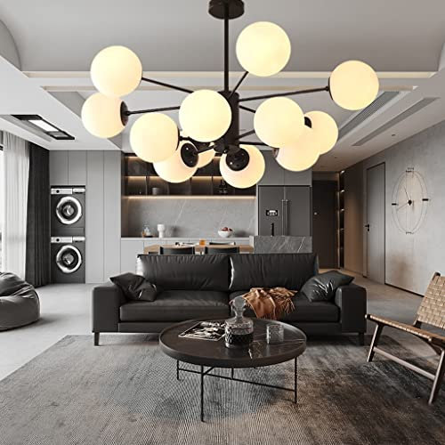 ENXING Hängelampe Großes Wohnzimmer Kronleuchter E27 Moderne Eisenlampe Sphärische Pendelleuchte Schlafzimmer Esszimmerlampe Glas Lampenschirm Molekulare Beleuchtung Bar Café Deckenleuchte