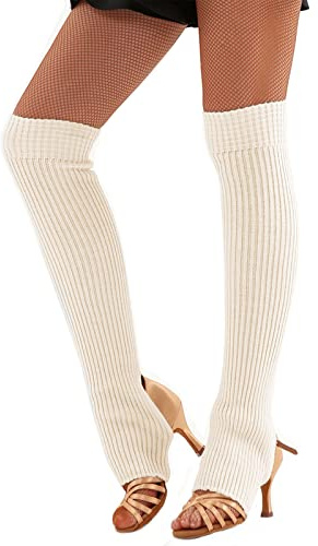 JK Home Guêtres en Tricot Femme Fille Chauffe-jambes Crème Blanc