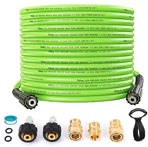Pressure Washer Hose 50 FT 1/4”, 4000 PSI Kink Resistant High Pressure Replacement Hose M22 14mm Thread, Flexible Extension Hose with 3/8 Quick Connect Adapters for Power Washing