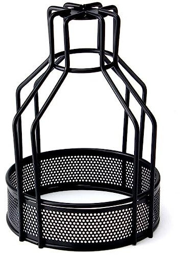 DC Voltage Retro Metal Light lamp Shade, 19cm Wire Frame Open Bird Cage Style Industrial Vintage Bulb Guard, DIY Clamp On Steel Lamp Cage for Wall Lamp Hanging Pendant (Black)