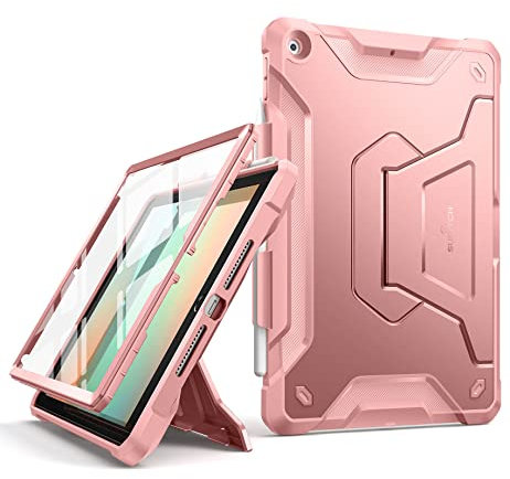 SURITCH Hülle für iPad 10,2 Hülle (iPad 9./8./7.Generation) [Eingebaute Displayschutzfolie] [Stiftehalter] Stoßfeste, robuste Schutzhülle und sturzsicherer Ständer für iPad 10,2 Zoll –Rosé Gold