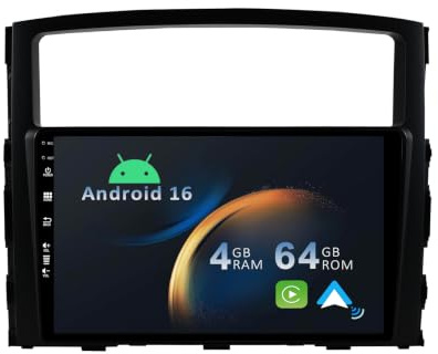 YUNTX [4+64G] Android 16 Autoradio con navi para Mitsubishi Pajero 2006-2016-Incorporado CarPlay/Android Auto/GPS-IPS 9 Pantalla-Dab/Bluetooth 5.0/Control del Volante/USB/WiFi/MirrorLink/4G