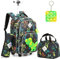 Meetbelify Rolling Rucksack für Jungen mit Lunch Box Set Dinosaurier Rucksack mit Rädern Kinder Reisekoffer Laptop Gepäck für Jungen Alter 6-8