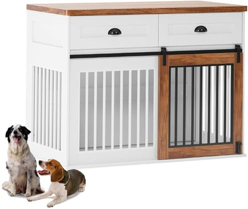 PPGE HOME Wood Dog Kennel With Storage Drawer, Furniture Style Dog Crate, Extra Strong, Dogs Indoor Use, for Medium Small Dogs, Modern pet Kennels
