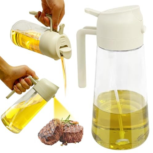 Liujiami 600ml 2-in-1 Spray Design Oil Dispenser Bottle Auto Flip Olive Oil Sprayer Leakproof Vinegar Sprayer for Kitchen Cooking Air Fryer Roasting Salad Baking Grilling