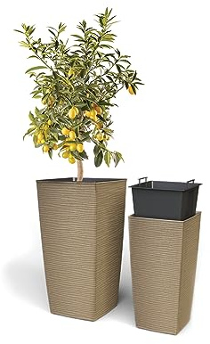 Plana Blumentopf Aurora Quadrat Hoch aus bis zu 40% recyceltem Holz von gebrauchten Paletten (25x25x46,5h)