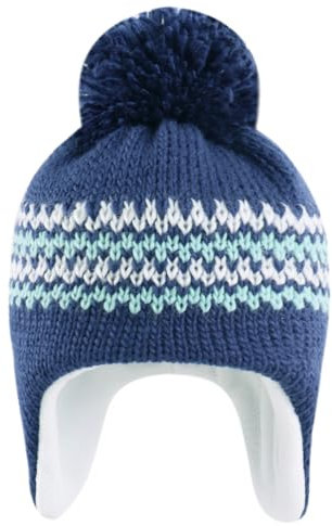 FORUHOO Mädchen Wintermütze Baby Strickmütze Jungen Beanie Warm Mütze mit Ohrenklappen(Streifen Blau,52)