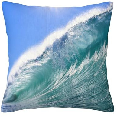 JEWOSS Ocean Big Wave Print Double Plush Pillow Cover 18 X 18 Inch Decorative Pillow Cover Sofa Pillow Cover