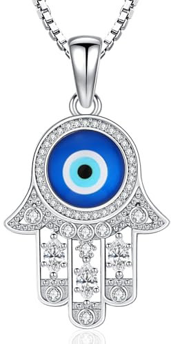 Fatima Hand Kette Silber 925 Kette Böses Auge Anhänger Silber Hand der Fatima Kette und Blaue Auge Kette Nazar Auge Fatimas Hand Schmuck für Damen Frauen