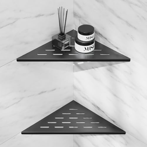lives Corner Shower Shelves 2 Pack, 10 Black Corner Shelf for Bathroom, 304 Stainless Steel Grout in Bathroom Shower Shelf for Tiled Wall, Waterproof, Easy Install (Matte Black,10)