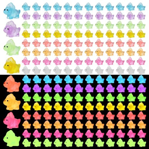 Vyuwast 100 Pcs Mini Resin Dinosaurs, 8 Colors Mini Resin Luminous Dinosaurs Figurines, Glow in the Dark Tiny Dinosaur Mini Dinosaurs for Birthday Party Miniature Landscape Easter DIY Decoration