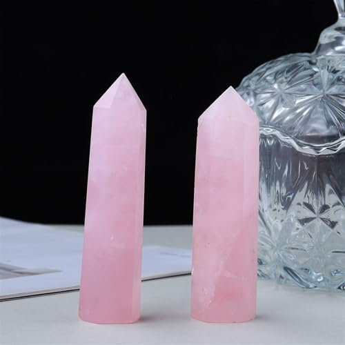 KatLin 1pc Kristall Sechseckiges Prisma Natürliche Rose Quarz Zauberstab Energie Amethyst Turm Hause Einrichtungs Dekoration Ornamente (Color : Rose Quartz, Size : 6-7cm)