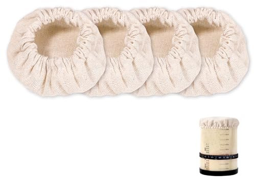 4pcs Couvercle en Tissu, Coton Couvercle en Tissu Réutilisable Élastique Housse de Bol à Levain Non Blanchies Réutilisables Housse de Bol à Levain pour Bouche de Pot de 10,16-12,7cm