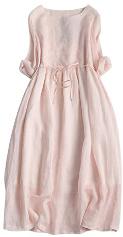 Summer Maxi Dresses for Women UK Italian Linen Dresses Solid Tunic Dresses Long Sleeve Round Neck Casual Dresses Elegant Baggy Pullover Dresses Party Work Dresses Sale Clearance