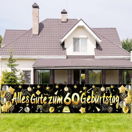 ParPix Banner 60 Geburtstag Mann Frau Deko, 60 Geburtstag Deko Girlande,Deko 60 Geburtstage Mann Frau,60. Geburtstage Deko Gold,Deko zum 60 Geburtstags,60.ter Geburtstagsbanner,Geburtstags 60 Banner