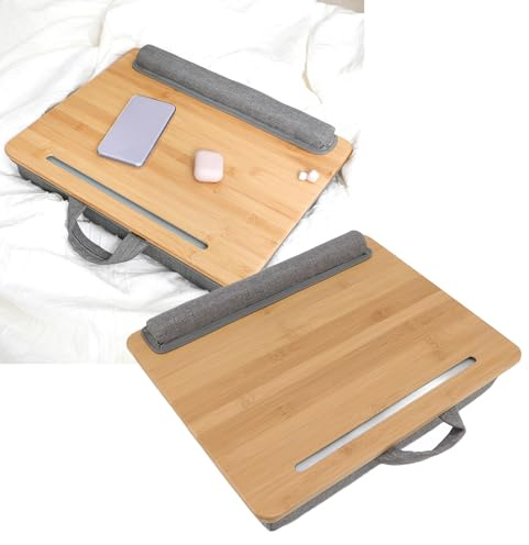 Nikou Laptop Ständer Bett Holz Multifunktions-Schoßschreibtisch, Laptoptisch, Der Laptoptisch aus Bambus, Betttablett mit Kissen Zum Lesen, Schreiben, Spielen