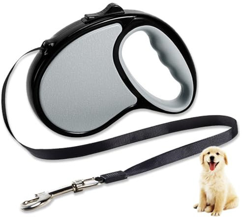 Retractable Dog Lead 5M/16FT 360°Tangle-Free Dog Lead with Anti-Slip Handle One-Button Brake&Lock for Small Medium Dogs (Grey)