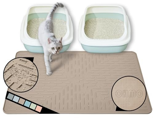OHMO Katzenklo Matte aus Premium-Silikon 80x60cm Groß, Wasserdicht und BPA-Frei Katzenstreu Matte, Einfach zu Reinigen Katzenmatte(Beige)