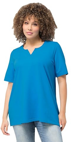 Ulla Popken Damen große Größen Übergrößen Plus Size T-Shirt, A-Linie, Tunika-Ausschnitt, Halbarm saphirblau 50+ 807259750-50+
